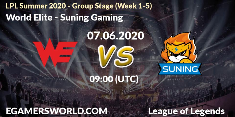 Prognose für das Spiel World Elite VS Suning Gaming. 07.06.2020 at 09:15. LoL - LPL Summer 2020 - Group Stage (Week 1-5)