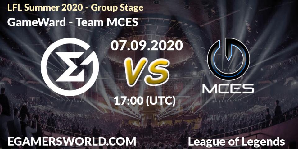 Prognose für das Spiel GameWard VS Team MCES. 07.09.2020 at 17:00. LoL - LFL Summer 2020 - Group Stage