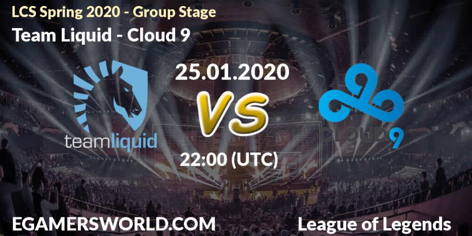 Prognose für das Spiel Team Liquid VS Cloud 9. 25.01.20. LoL - LCS Spring 2020 - Group Stage