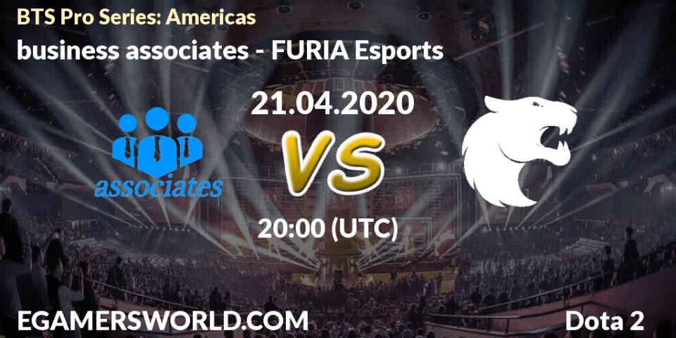 Prognose für das Spiel business associates VS FURIA Esports. 21.04.20. Dota 2 - BTS Pro Series: Americas