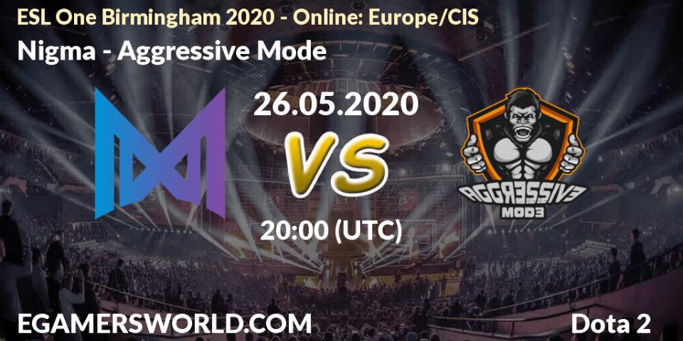 Prognose für das Spiel Nigma VS Aggressive Mode. 26.05.20. Dota 2 - ESL One Birmingham 2020 - Online: Europe/CIS