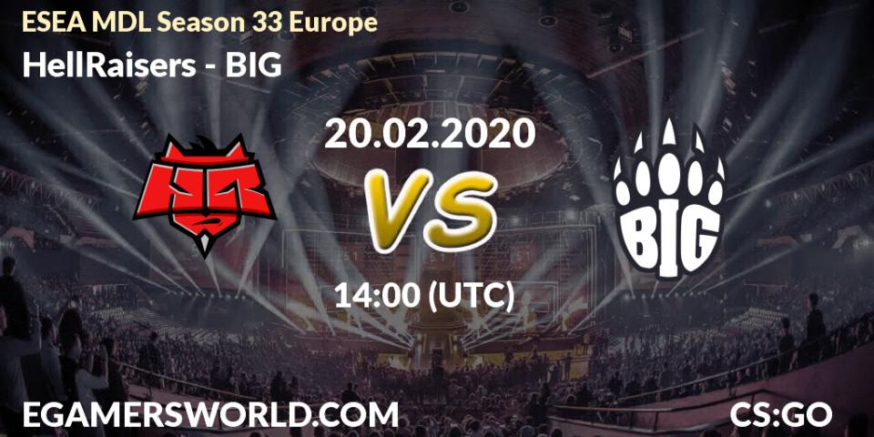 Prognose für das Spiel HellRaisers VS BIG. 20.02.20. CS2 (CS:GO) - ESEA MDL Season 33 Europe