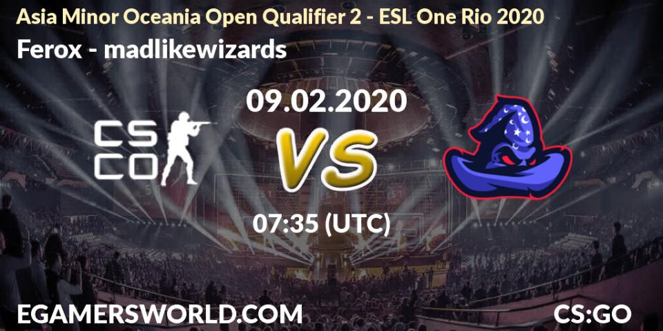 Prognose für das Spiel Ferox VS madlikewizards. 09.02.20. CS2 (CS:GO) - Asia Minor Oceania Open Qualifier 2 - ESL One Rio 2020