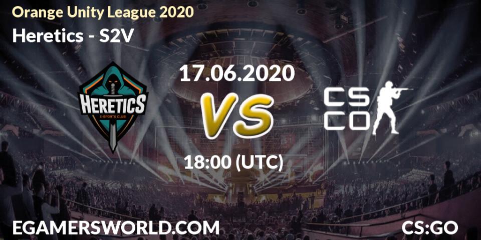 Prognose für das Spiel Heretics VS S2V. 17.06.20. CS2 (CS:GO) - Orange Unity League 2020