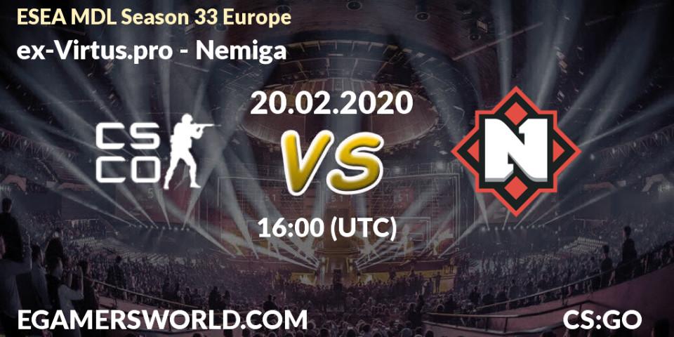 Prognose für das Spiel ex-Virtus.pro VS Nemiga. 20.02.20. CS2 (CS:GO) - ESEA MDL Season 33 Europe