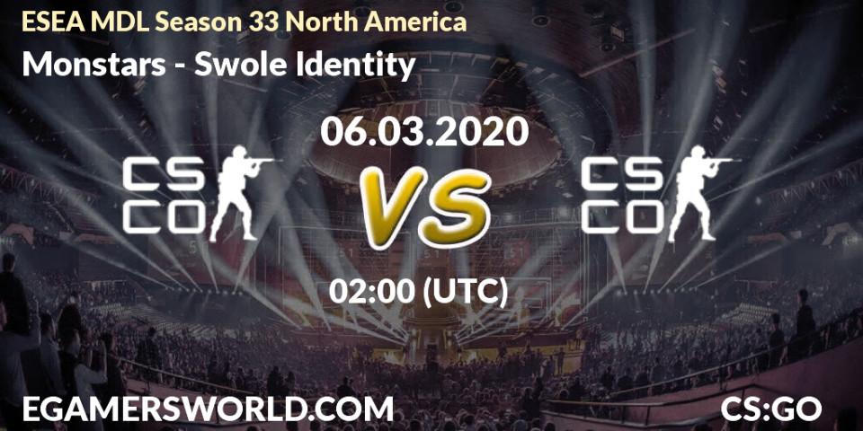 Prognose für das Spiel Monstars VS Swole Identity. 06.03.2020 at 02:15. Counter-Strike (CS2) - ESEA MDL Season 33 North America