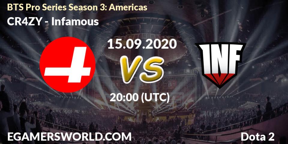 Prognose für das Spiel CR4ZY VS Infamous. 15.09.20. Dota 2 - BTS Pro Series Season 3: Americas