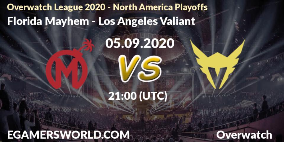 Prognose für das Spiel Florida Mayhem VS Los Angeles Valiant. 05.09.20. Overwatch - Overwatch League 2020 - North America Playoffs