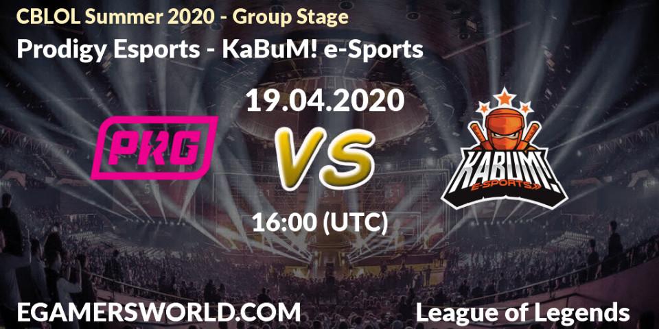 Prognose für das Spiel Prodigy Esports VS KaBuM! e-Sports. 19.04.2020 at 16:00. LoL - CBLOL Summer 2020 - Group Stage