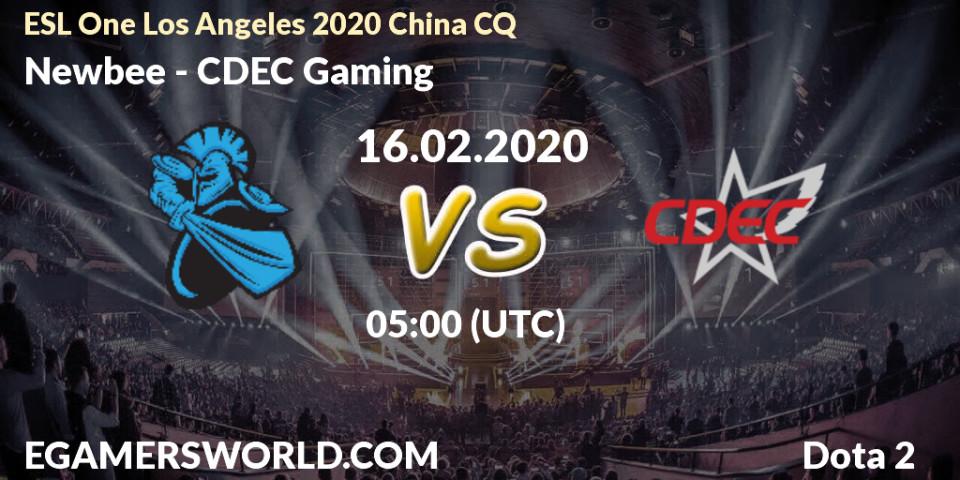 Prognose für das Spiel Newbee VS CDEC Gaming. 16.02.20. Dota 2 - ESL One Los Angeles 2020 China CQ
