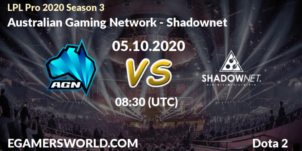 Prognose für das Spiel Australian Gaming Network VS Shadownet. 05.10.20. Dota 2 - LPL Pro 2020 Season 3
