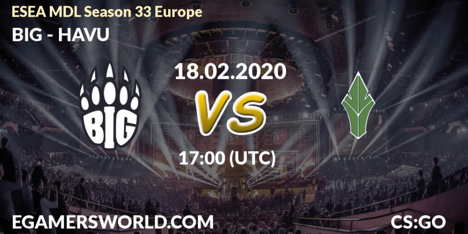 Prognose für das Spiel BIG VS HAVU. 18.02.20. CS2 (CS:GO) - ESEA MDL Season 33 Europe