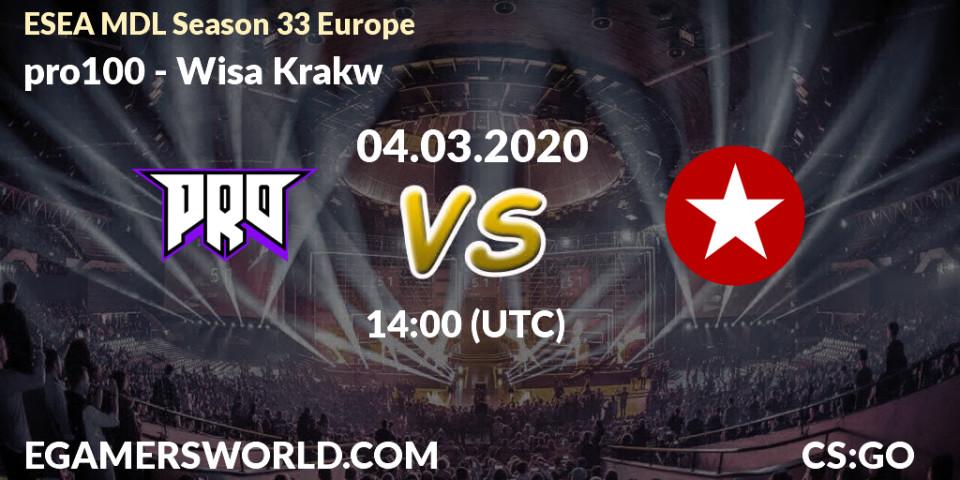 Prognose für das Spiel pro100 VS Wisła Kraków. 09.03.20. CS2 (CS:GO) - ESEA MDL Season 33 Europe