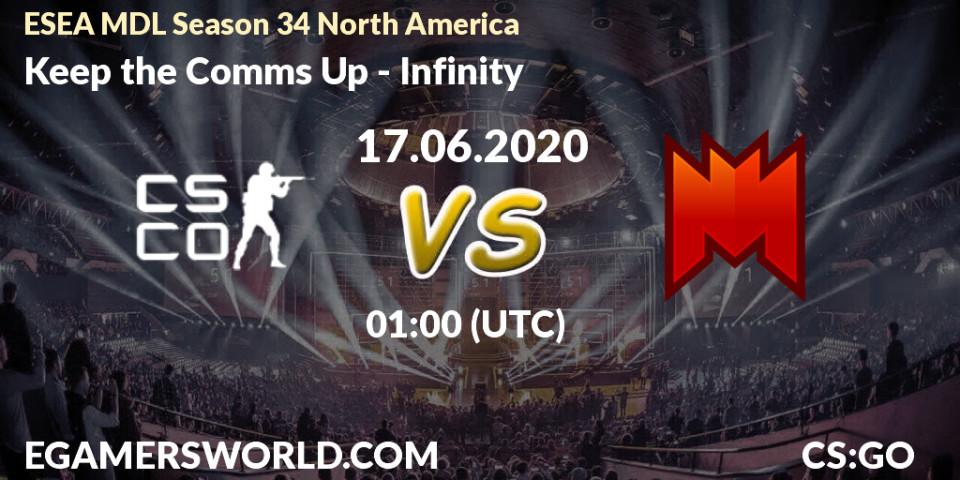 Prognose für das Spiel Keep the Comms Up VS Infinity. 17.06.20. CS2 (CS:GO) - ESEA MDL Season 34 North America