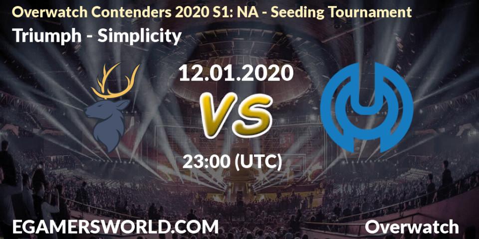Prognose für das Spiel Triumph VS Simplicity. 12.01.20. Overwatch - Overwatch Contenders 2020 S1: NA - Seeding Tournament