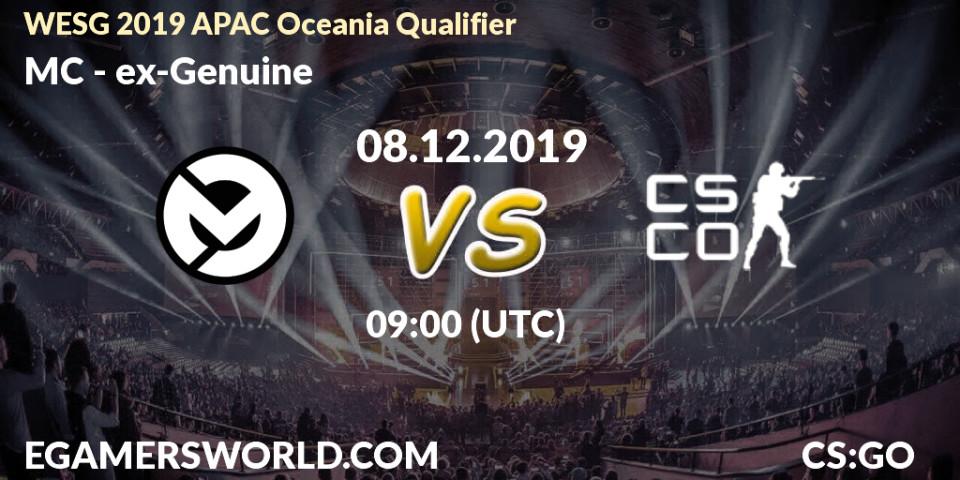 Prognose für das Spiel MC VS ex-Genuine. 08.12.19. CS2 (CS:GO) - WESG 2019 APAC Oceania Qualifier