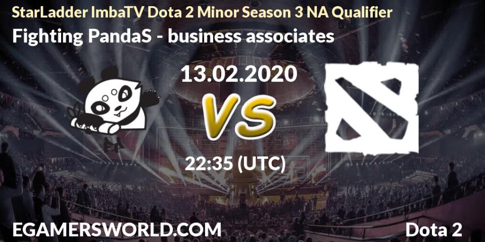 Prognose für das Spiel Fighting PandaS VS business associates. 13.02.20. Dota 2 - StarLadder ImbaTV Dota 2 Minor Season 3 NA Qualifier