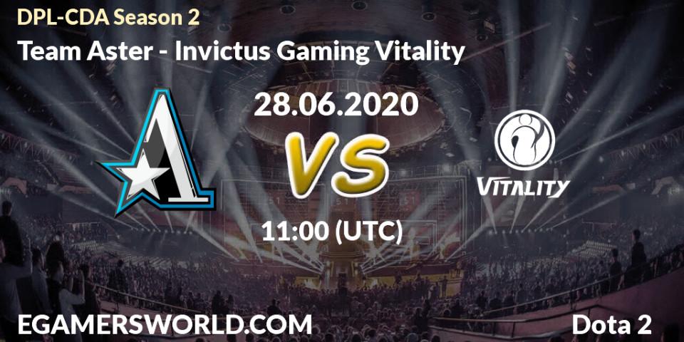 Prognose für das Spiel Team Aster VS Invictus Gaming Vitality. 28.06.2020 at 11:21. Dota 2 - DPL-CDA Professional League Season 2
