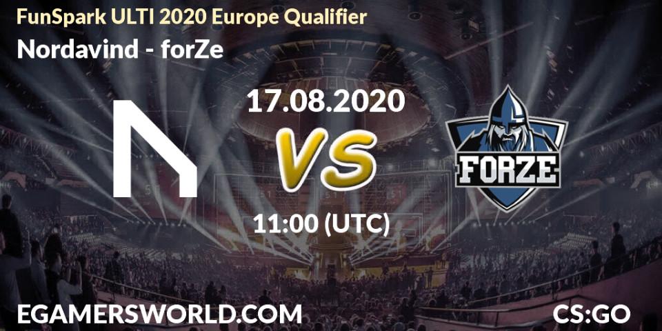 Prognose für das Spiel Nordavind VS forZe. 17.08.2020 at 11:00. Counter-Strike (CS2) - FunSpark ULTI 2020 Europe Qualifier