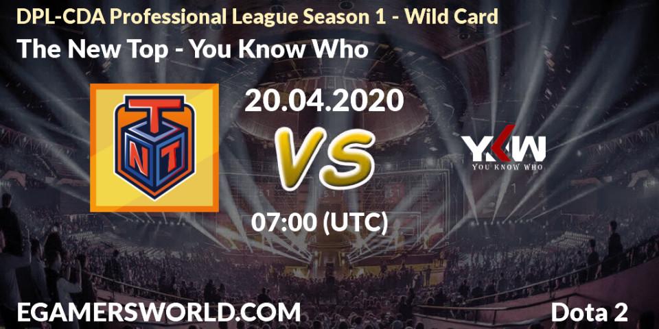 Prognose für das Spiel The New Top VS You Know Who. 20.04.2020 at 06:40. Dota 2 - DPL-CDA Professional League Season 1 - Wild Card