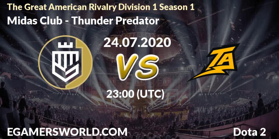 Prognose für das Spiel Midas Club VS Thunder Predator. 24.07.2020 at 00:24. Dota 2 - The Great American Rivalry Division 1 Season 1