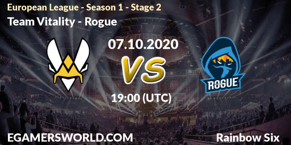Prognose für das Spiel Team Vitality VS Rogue. 07.10.20. Rainbow Six - European League - Season 1 - Stage 2