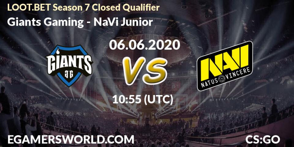 Prognose für das Spiel Giants Gaming VS NaVi Junior. 06.06.2020 at 10:55. Counter-Strike (CS2) - LOOT.BET Season 7 Closed Qualifier