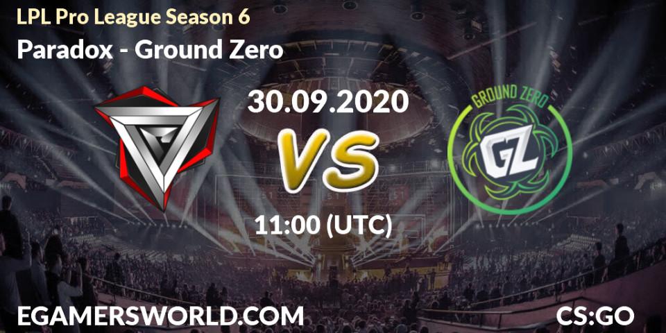 Prognose für das Spiel Paradox VS Ground Zero. 30.09.20. CS2 (CS:GO) - LPL Pro League Season 6
