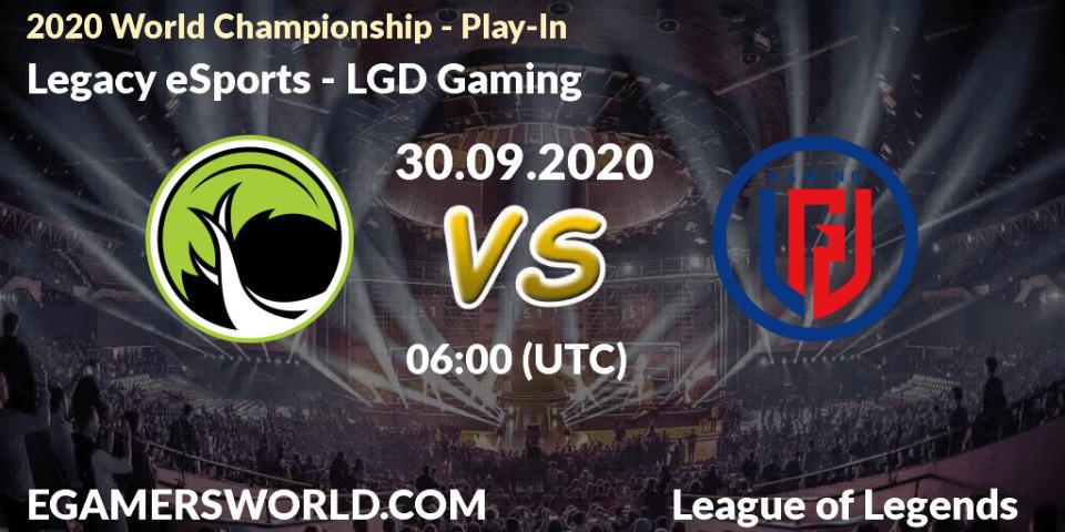 Prognose für das Spiel Legacy eSports VS LGD Gaming. 30.09.2020 at 05:28. LoL - 2020 World Championship - Play-In