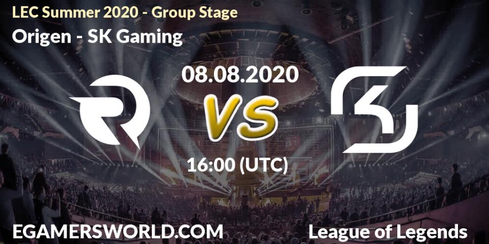 Prognose für das Spiel Origen VS SK Gaming. 08.08.20. LoL - LEC Summer 2020 - Group Stage