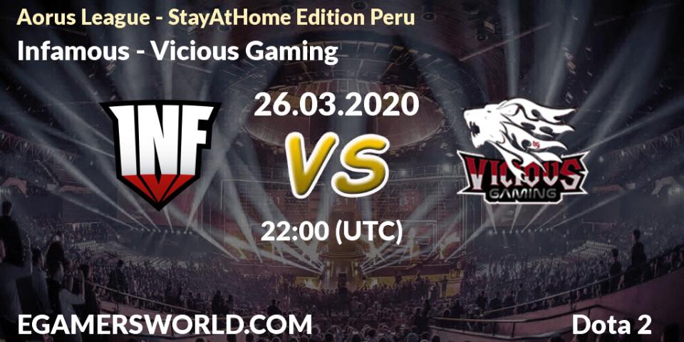 Prognose für das Spiel Infamous VS Vicious Gaming. 26.03.20. Dota 2 - Aorus League - StayAtHome Edition Peru
