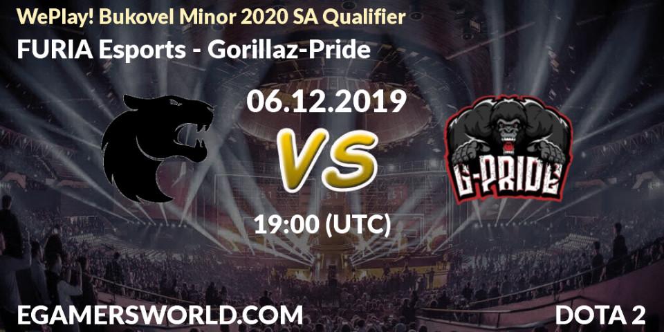 Prognose für das Spiel FURIA Esports VS Gorillaz-Pride. 06.12.2019 at 19:00. Dota 2 - WePlay! Bukovel Minor 2020 SA Qualifier