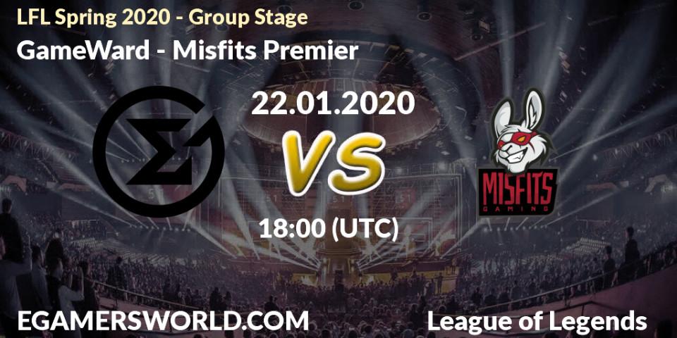 Prognose für das Spiel GameWard VS Misfits Premier. 22.01.20. LoL - LFL Spring 2020 - Group Stage