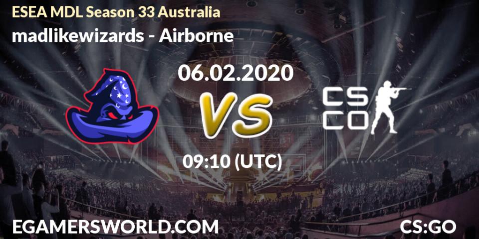 Prognose für das Spiel madlikewizards VS Airborne. 06.02.20. CS2 (CS:GO) - ESEA MDL Season 33 Australia