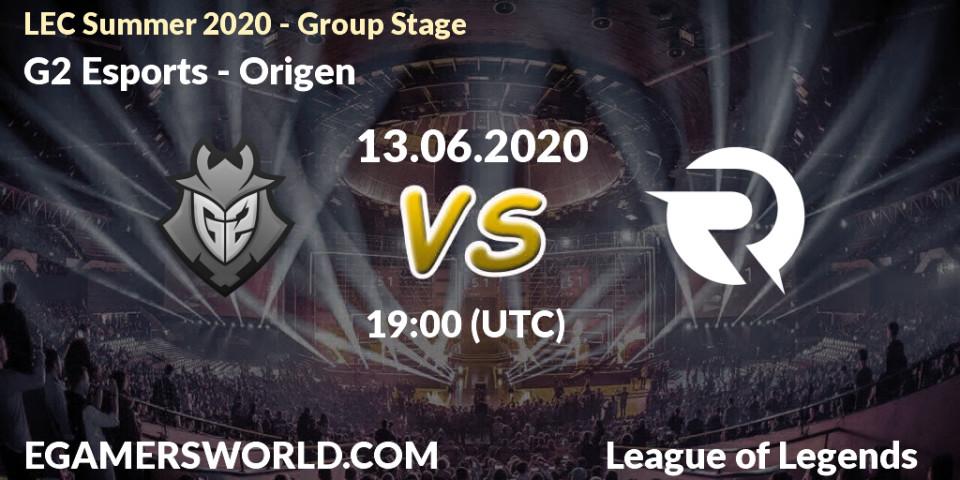 Prognose für das Spiel G2 Esports VS Origen. 13.06.20. LoL - LEC Summer 2020 - Group Stage
