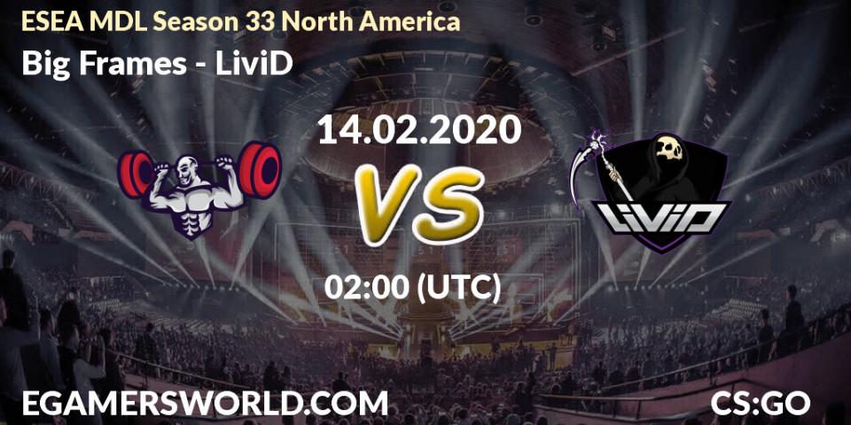 Prognose für das Spiel Big Frames VS LiviD. 14.02.2020 at 02:15. Counter-Strike (CS2) - ESEA MDL Season 33 North America