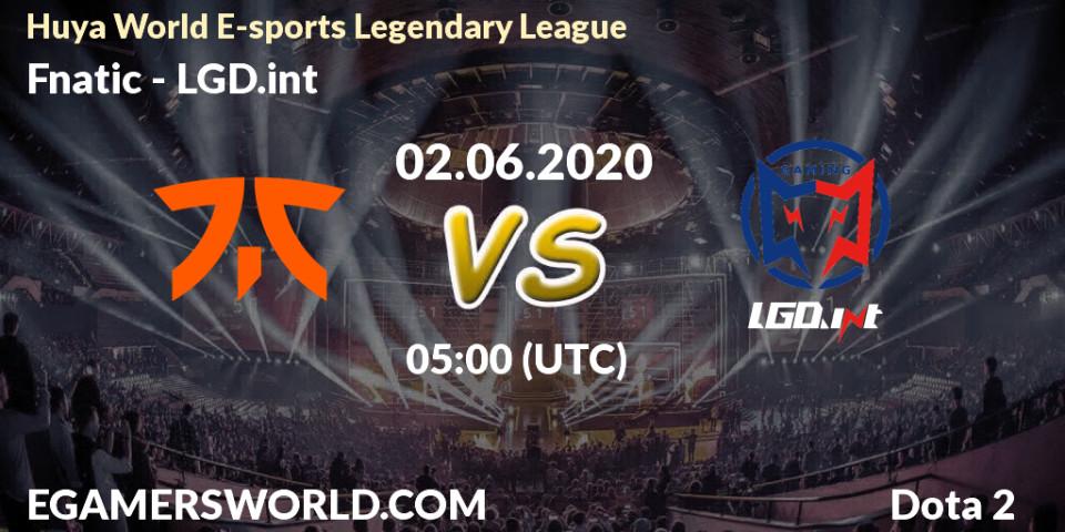 Prognose für das Spiel Fnatic VS LGD.int. 02.06.20. Dota 2 - Huya World E-sports Legendary League