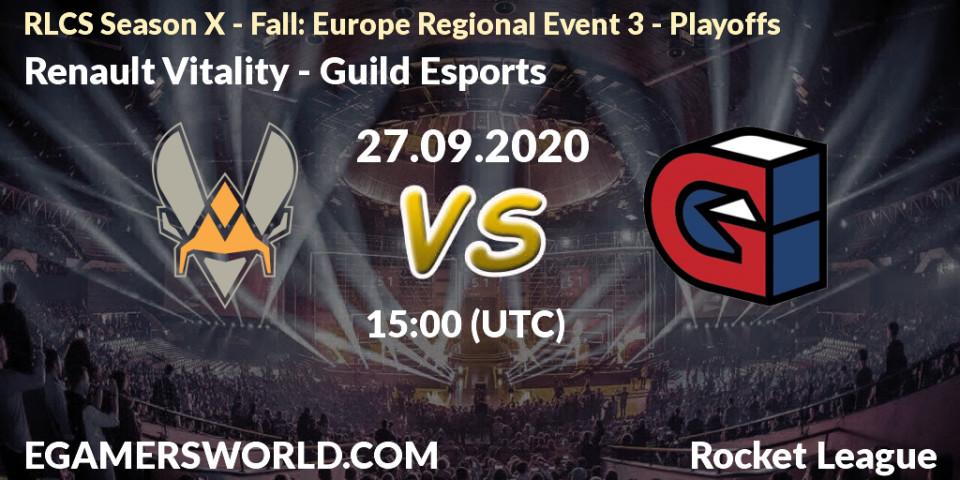 Prognose für das Spiel Renault Vitality VS Guild Esports. 27.09.2020 at 15:00. Rocket League - RLCS Season X - Fall: Europe Regional Event 3 - Playoffs