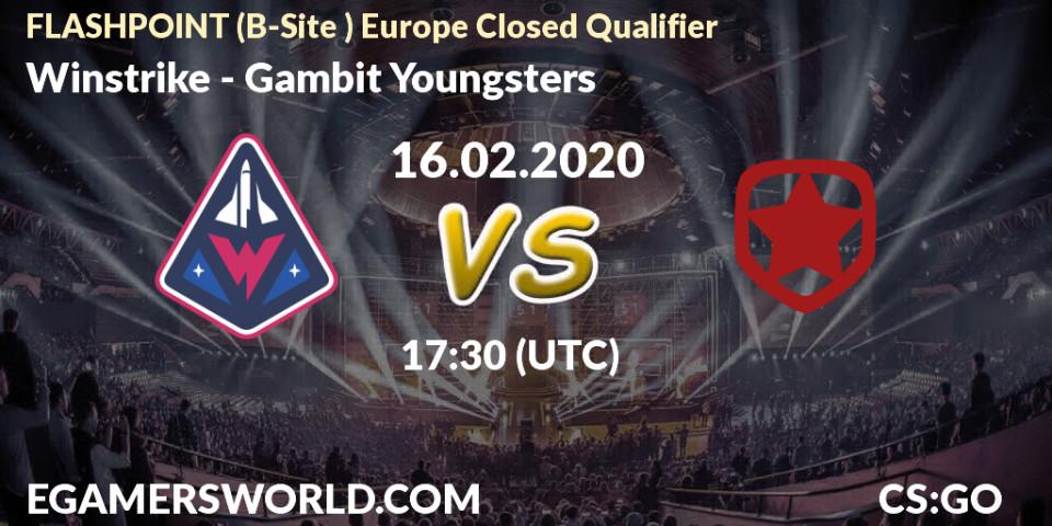 Prognose für das Spiel Winstrike VS Gambit Youngsters. 16.02.20. CS2 (CS:GO) - FLASHPOINT Europe Closed Qualifier