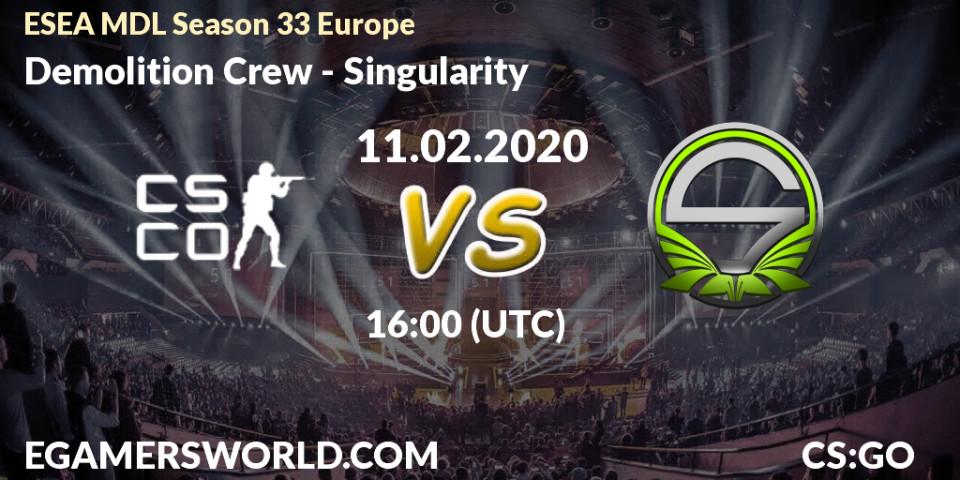 Prognose für das Spiel Demolition Crew VS Singularity. 18.02.20. CS2 (CS:GO) - ESEA MDL Season 33 Europe