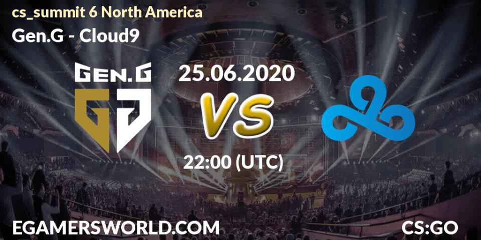 Prognose für das Spiel Gen.G VS Cloud9. 25.06.2020 at 23:00. Counter-Strike (CS2) - cs_summit 6 North America