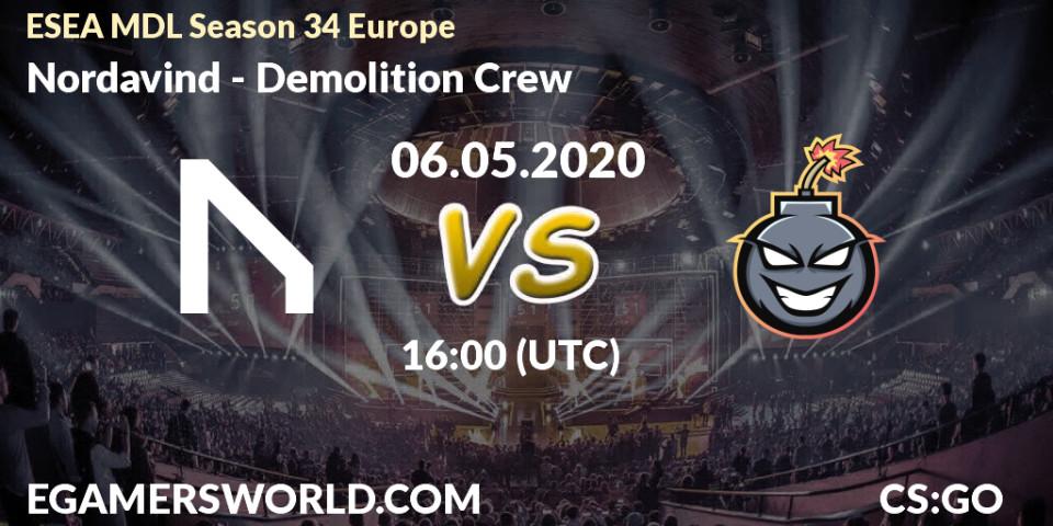 Prognose für das Spiel Nordavind VS Demolition Crew. 06.05.20. CS2 (CS:GO) - ESEA MDL Season 34 Europe