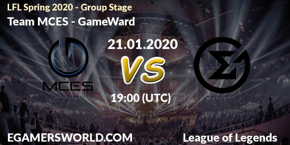 Prognose für das Spiel Team MCES VS GameWard. 21.01.20. LoL - LFL Spring 2020 - Group Stage