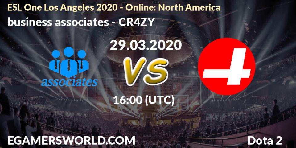 Prognose für das Spiel business associates VS CR4ZY. 29.03.20. Dota 2 - ESL One Los Angeles 2020 - Online: North America