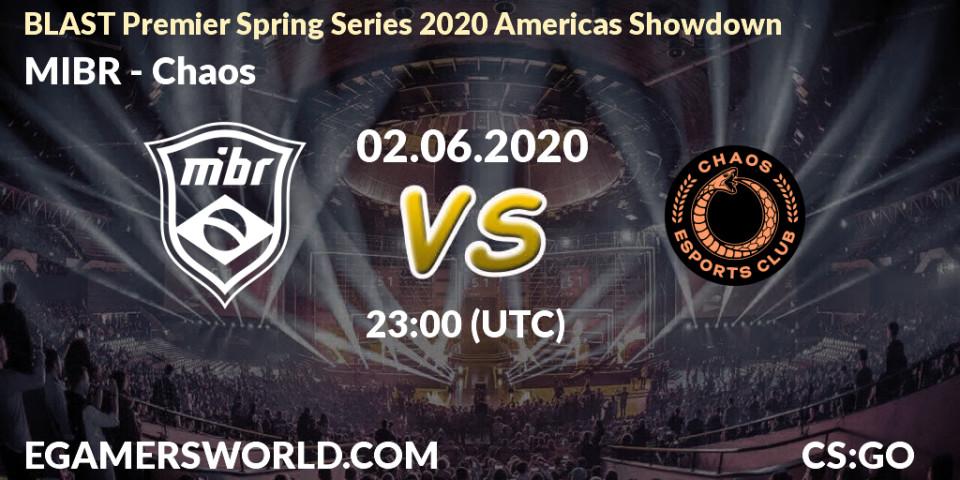 Prognose für das Spiel MIBR VS Chaos. 02.06.2020 at 23:00. Counter-Strike (CS2) - BLAST Premier Spring Series 2020 Americas Showdown 