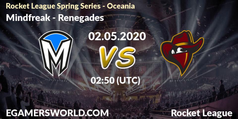Prognose für das Spiel Mindfreak VS Renegades. 02.05.2020 at 03:30. Rocket League - Rocket League Spring Series - Oceania