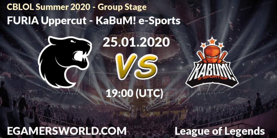Prognose für das Spiel FURIA Uppercut VS KaBuM! e-Sports. 25.01.20. LoL - CBLOL Summer 2020 - Group Stage