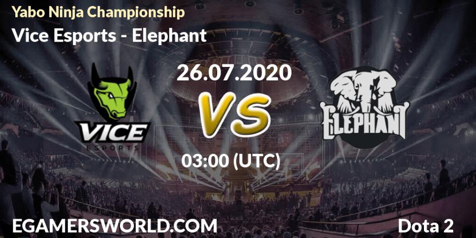 Prognose für das Spiel Vice Esports VS Elephant. 26.07.2020 at 03:22. Dota 2 - Yabo Ninja Championship