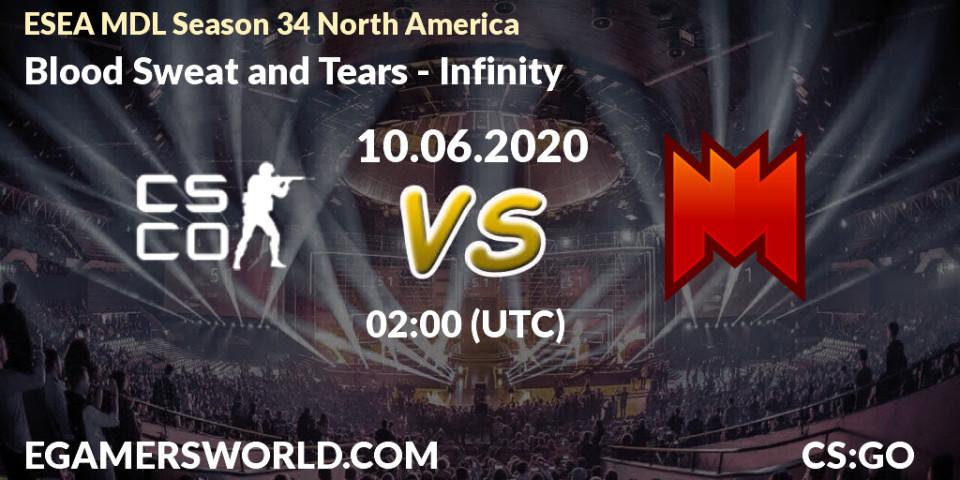 Prognose für das Spiel Blood Sweat and Tears VS Infinity. 10.06.2020 at 02:10. Counter-Strike (CS2) - ESEA MDL Season 34 North America