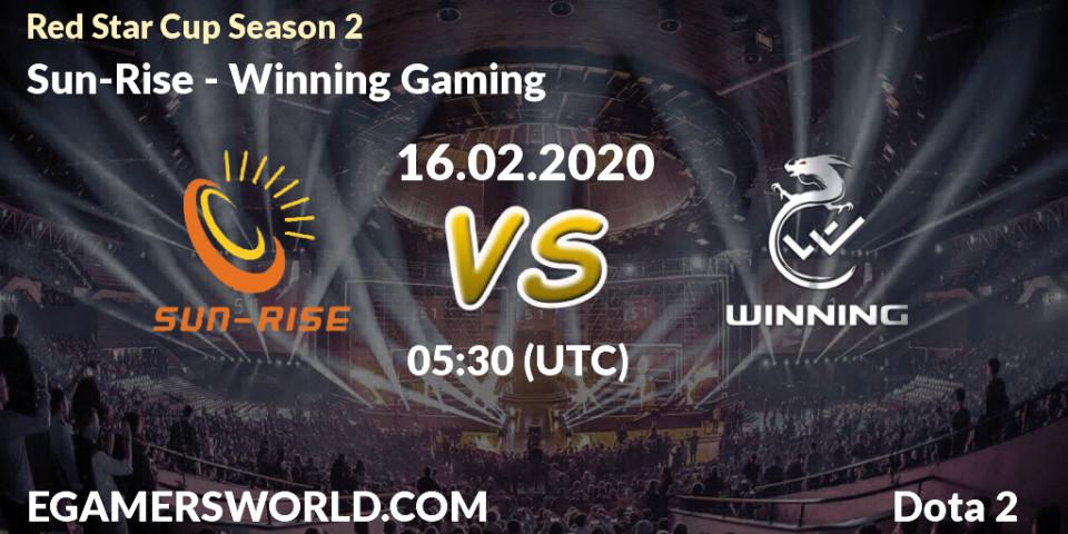 Prognose für das Spiel Sun-Rise VS Winning Gaming. 20.02.2020 at 04:15. Dota 2 - Red Star Cup Season 3